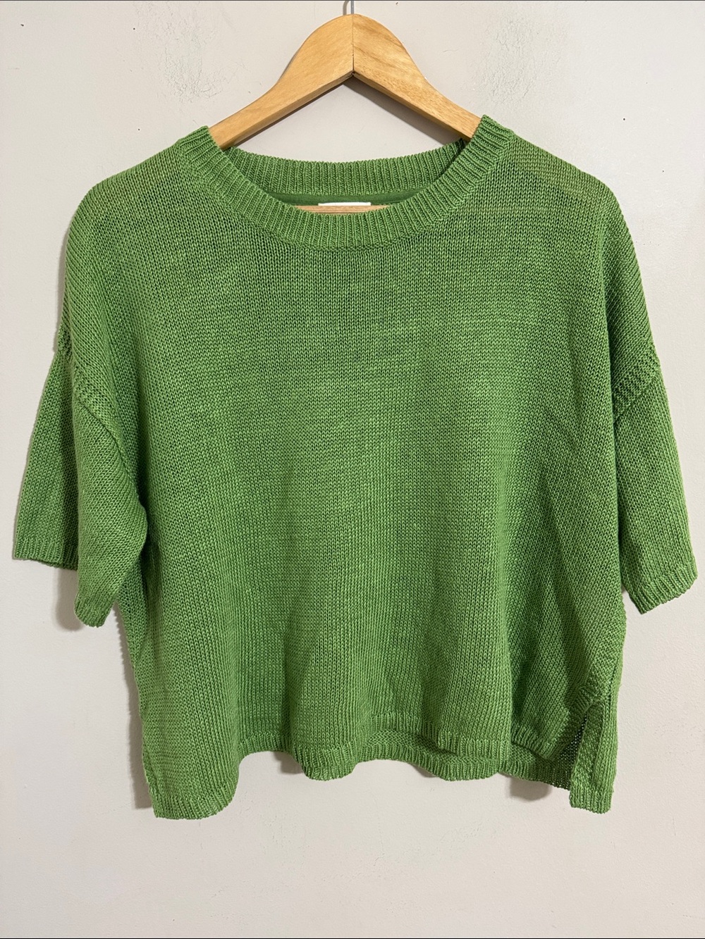 Poetry 100% Linen Knit Short Sleeve Crop Sweater Green Size 10 Minimalist Casual